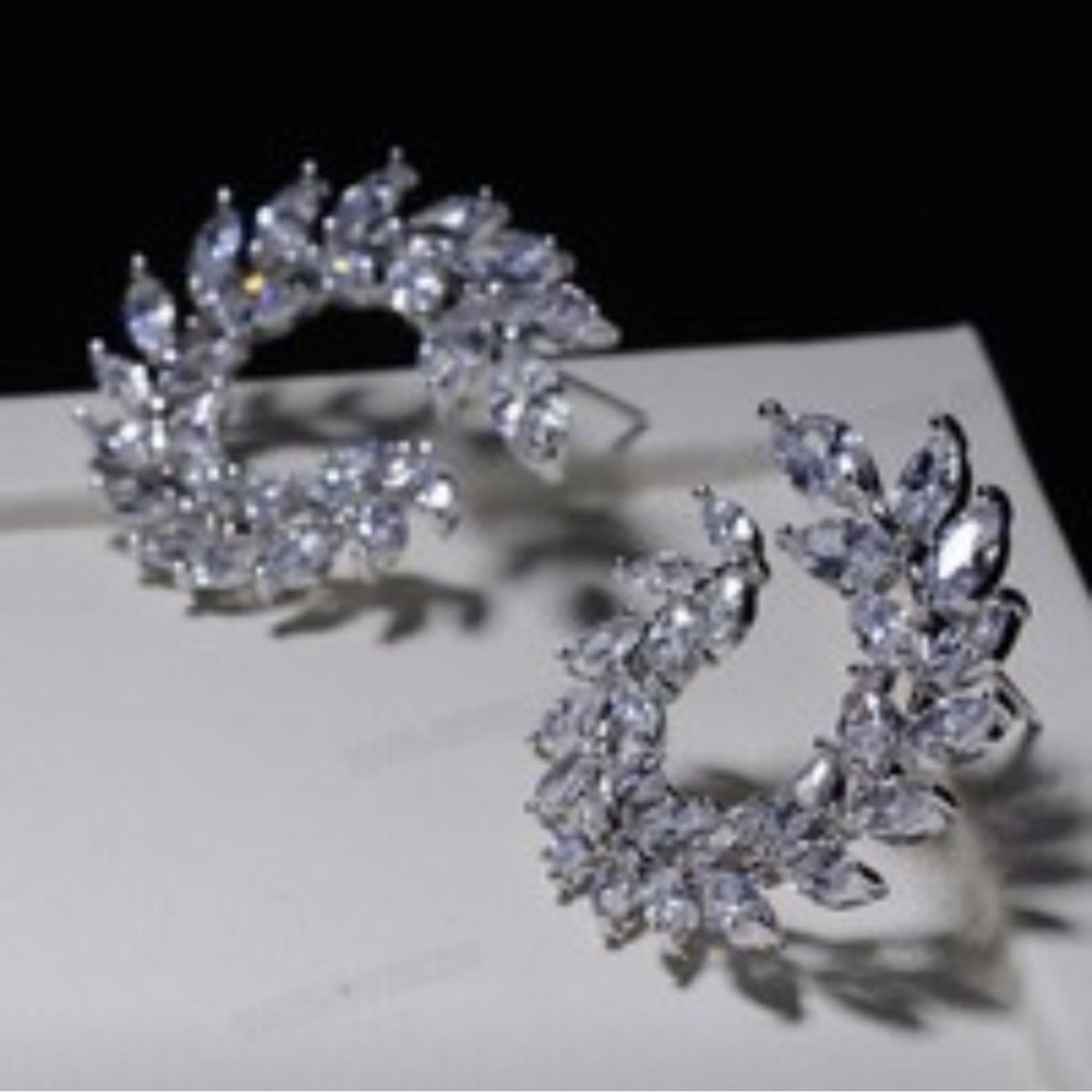 Crescent Leaf White Sapphire Earrings
